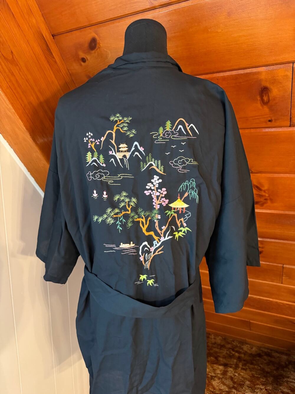VTG 70s Health Shanghai China Kimono Robe Deadstock Embroidered Pagoda Landscape